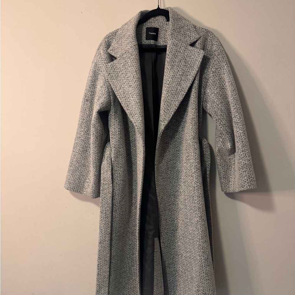 Theory Gray Trench Coat Wool-Blend Classic Tailoring